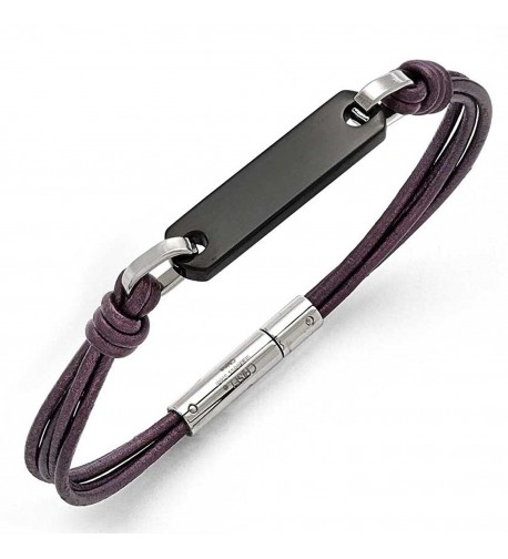 Chisel Stainless Polished Leather Bracelet