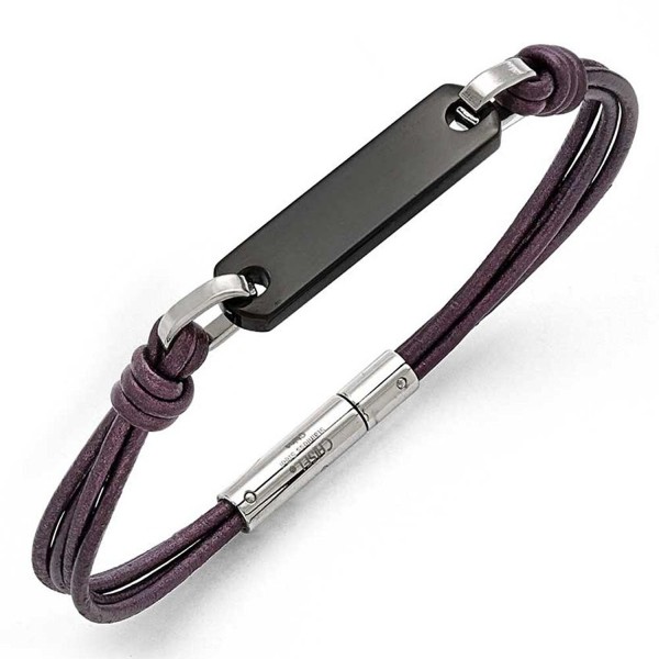 Chisel Stainless Polished Leather Bracelet