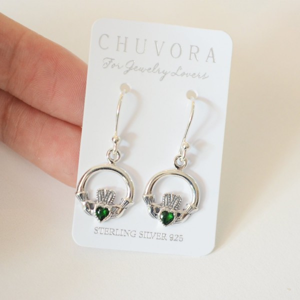 Sterling Silver Claddagh Zirconia Earrings